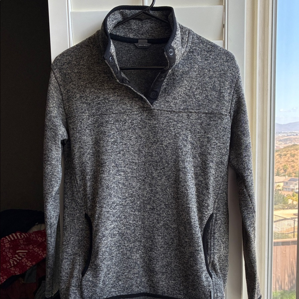 Eddie Bauer Women’s Heather Gray 1/4 Button Up Pullover Sweater